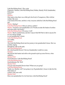 Little Red Riding Hood - Play script
Characters: Narrator, Little Red Riding Hood, Mother, Sketchy Wolf, Grandmother, 
Police