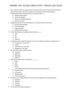 MODEL COC EXAM-2 HNS LEVEL 3 REGULAR CALSS
1.
Users report that they are unable to access wireless network. The IT technician