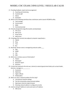 MODEL COC EXAM-2 HNS LEVEL 3 REGULAR CALSS
17. Providing feedback, report and encouragement 
A.
Coaching and mentoring 
B.
Cu