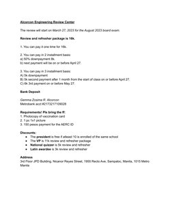 Alcorcon Engineering Review Center Details | PDF | Business | Computers