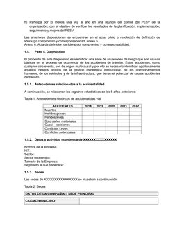 h) Participa  por  lo  menos  una  vez  al  año  en  una  reunión  del  comité  del  PESV  de  la
organización, con el objeti