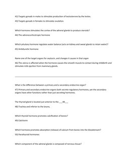42) Targets gonads in males to stimulate production of testosterone by the testes.
43) Targets gonads in females to stimulate