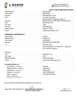 Client Profile Registration System 
Page - 4 / 6 
CPRS Importer Form 
Approved for CPRS registration by: ALYSSA ESCARLAN BULO