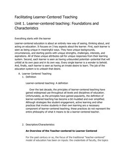 Facilitating Learner-Centered Teaching
Unit 1. Learner-centered teaching: Foundations and 
Characteristics
Everything starts