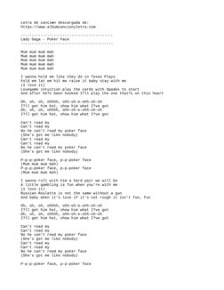 Letra de canci n descargada de:

https://www.albumcancionyletra.com
------------------------------------------
Lady Gaga - P
