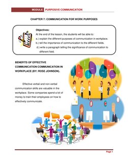 MODULE PURPOSIVE COMMUNICATION 
 
 
 
Page 1 
 
 
CHAPTER 7: COMMUNICATION FOR WORK PURPOSES 
 
Objectives: 
At the end of th