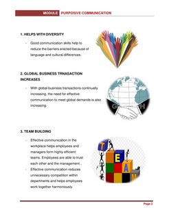 MODULE PURPOSIVE COMMUNICATION 
 
 
 
Page 2 
 
 
 
1. HELPS WITH DIVERSITY 
- 
Good communication skills help to 
reduce the