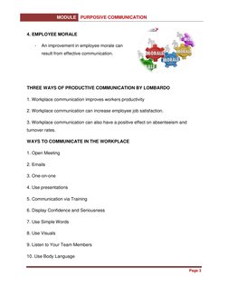 MODULE PURPOSIVE COMMUNICATION 
 
 
 
Page 3 
 
 
4. EMPLOYEE MORALE 
- 
An improvement in employee morale can 
result from e