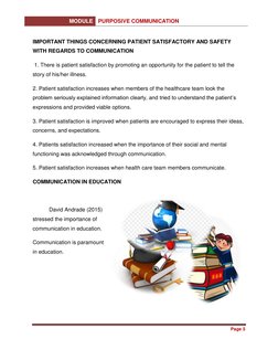 MODULE PURPOSIVE COMMUNICATION 
 
 
 
Page 5 
 
 
IMPORTANT THINGS CONCERNING PATIENT SATISFACTORY AND SAFETY 
WITH REGARDS T