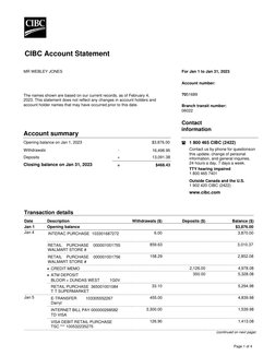 Page 1 of 4 
 
 
 
 
 
 
CIBC Account Statement 
 
 
 
MR WEBLEY JONES 
 
 
 
 
 
 
 
 
 
The names shown are based on our cu