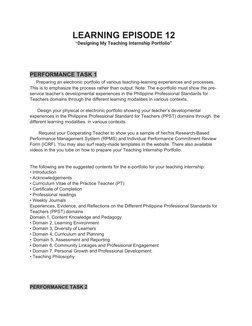 LEARNING EPISODE 12 
                                        “Designing My Teaching Internship Portfolio”
PE