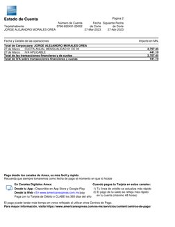 Página 2
Número de Cuenta
Fecha Siguiente Fecha
Tarjetahabiente
3766-652491-25002
de Corte
de Corte
JORGE ALEJANDRO MORALES O