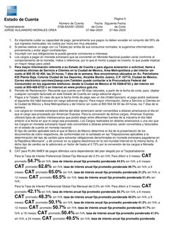 Página 5
Número de Cuenta
Fecha Siguiente Fecha
Tarjetahabiente
3766-652491-25002
de Corte
de Corte
JORGE ALEJANDRO MORALES O