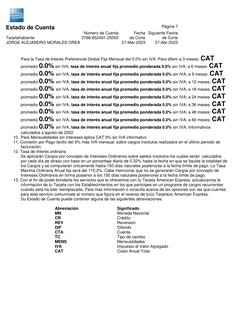 Página 7
Número de Cuenta
Fecha Siguiente Fecha
Tarjetahabiente
3766-652491-25002
de Corte
de Corte
JORGE ALEJANDRO MORALES O