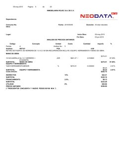 05-may-2015
Pagina: 
5
de
20
INMOBILIARIA ROJEC S.A. DE C.V.
Dependencia:
 
 
 
Concurso No.
 
Fecha: 2015/05/05
Duración: 30