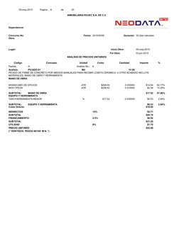 05-may-2015
Pagina: 
6
de
20
INMOBILIARIA ROJEC S.A. DE C.V.
Dependencia:
 
 
 
Concurso No.
 
Fecha: 2015/05/05
Duración: 30