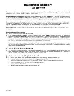 (4) of (188)
MBA entrance vocabulary
– An overview
There is no need to become a walking dictionary to succeed in entrance tes