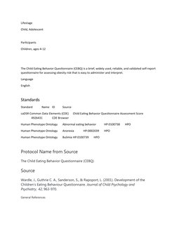 Child Eating Behavior Questionnaire (CEBQ) | PDF | Appetite | Psychology