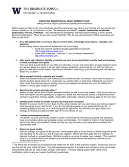 CREATING AN INDIVIDUAL DEVELOPMENT PLAN:
Making the most of your graduate and postdoctoral experience
Setting goals can help