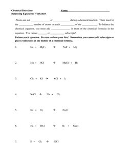 Balancing Chemical Equations Worksheet | PDF
