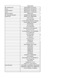 Mr. Shubhash Kute
8047016488 / 9371016224
Kumar
08048781529 / 9970163374
Sandeep Dagade
08047024219 / 9763487756
Sonali
08048