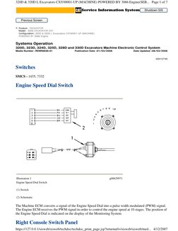Systems Operation  
320D, 323D, 324D, 325D, 328D and 330D Excavators Machine Electronic Control System 
Switches 
SMCS -