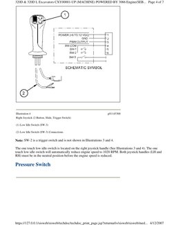 Note: SW-2 is a trigger switch and is not shown in Illustrations 3 and 4.  
The one touch low idle switch is located on the r