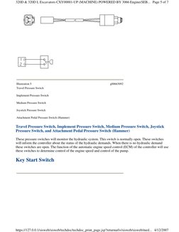 Travel Pressure Switch, Implement Pressure Switch, Medium Pressure Switch, Joystick 
Pressure Switch, and Attachment Pedal Pr