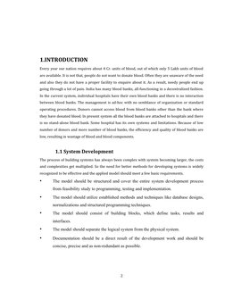 1.INTRODUCTION
Every year our nation requires about 4 Cr. units of blood, out of which only 5 Lakh units of blood
are availab