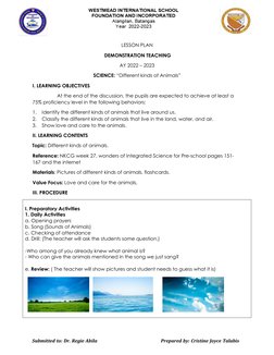 Kindergarten Lesson Plan: Animals | PDF | Teachers | Lesson Plan