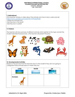 Kindergarten Lesson Plan: Animals | PDF | Teachers | Lesson Plan