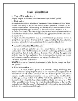 \ 
Micro Project Report 
 
• Title of Micro Project :- 
Prepare a report on different collector’s used in solar thermal sys
