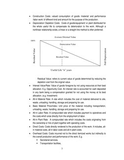 3 
 
• Construction Costs: valued consumption of goods /material/ and performance 
/labor work/ of different kind and amount