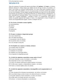 E) las descripciones exactas.
TEXTO N°5
Antes de comenzar el examen del aspecto psicológico del egoísmo y del amor a sí mismo