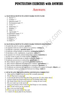 Punctuation Exercises with Answers | PDF | Punctuation | Bracket