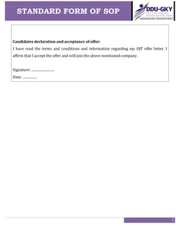 STANDARD FORM OF SOP 
 
 
 
2 
 
 
 
 
Candidates declaration and acceptance of offer:  
I have read the terms and conditions