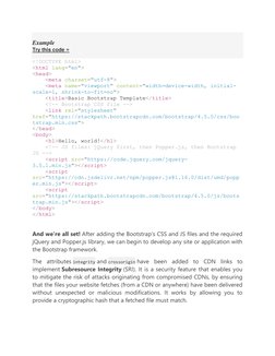 Example 
Try this code »  (https://www.tutorialrepublic.com/codelab.php?topic=bootstrap&file=basic-bootstrap-template)
<!DOCT
