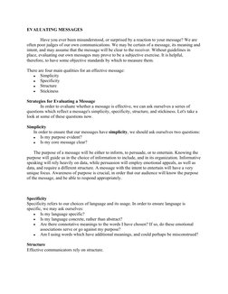 EVALUATING MESSAGES
Have you ever been misunderstood, or surprised by a reaction to your message? We are 
often poor judges o