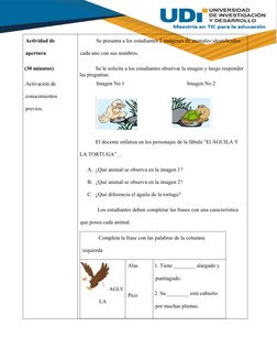Actividad de 
apertura 
(30 minutos)
Activación de 
conocimientos 
previos.
Se presenta a los estudiantes 2 imágenes de anima