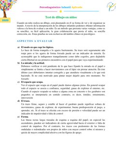 2020 
 
Psicodiagnóstico Infantil Aplicado 
Test de dibujo en niños 
Cuando un niño realiza un dibujo, está plasmando en él s