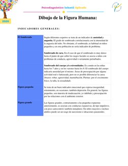 2020 
 
Psicodiagnóstico Infantil Aplicado 
Dibujo de la Figura Humana: 
 
I N D I C A D O R E S  G E N E R A L E S :  
 
El