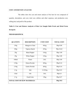 Cost and Return Analysis of Kroepeck | PDF | Cost Of Goods Sold | Foods