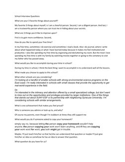 School Interview Questions
What are your 3 favorite things about yourself?
My favorite 3 things about myself, is I am a cheer