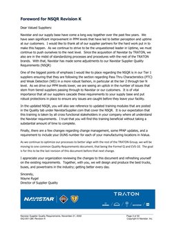 ______________________________________________________________________ 
Navistar Supplier Quality Requirements, November 21,