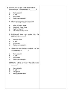 Generalization Worksheets.pdf Making Valid Generalizations in Lessons | PDF | Logic | Evidence