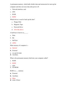 Computer MCQs for Class XI Students | PDF | Computer Data Storage ...