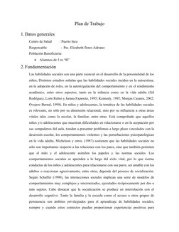 Plan de Trabajo
1.Datos generales
Centro de Salud         : Puerto Inca
Responsable                :  Psc. Elizabeth flores A