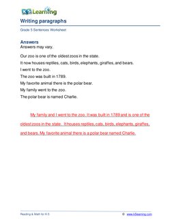 Writing paragraphs 
 
Grade 5 Sentences Worksheet  
 
 
 
Reading & Math f