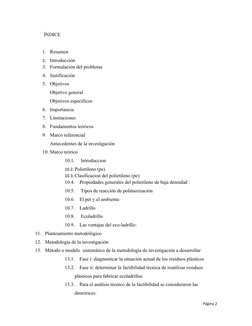ÍNDICE
1. Resumen
2.
Introducción
3. Formulación del problema 
4. Justificación
5. Objetivos
Objetivo general
Objetivos espec