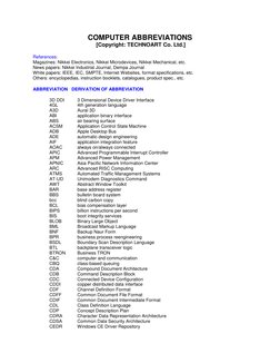 COMPUTER ABBREVIATIONS 
 [Copyright: TECHNOART Co. Ltd.]  
 
References: 
Magazines: Nikkei Electronics, Nikkei Microdevices,